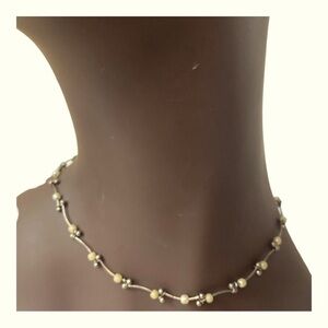Vintage Women Small Faux Pearl Bead Siver Tone Chocker Necklace
